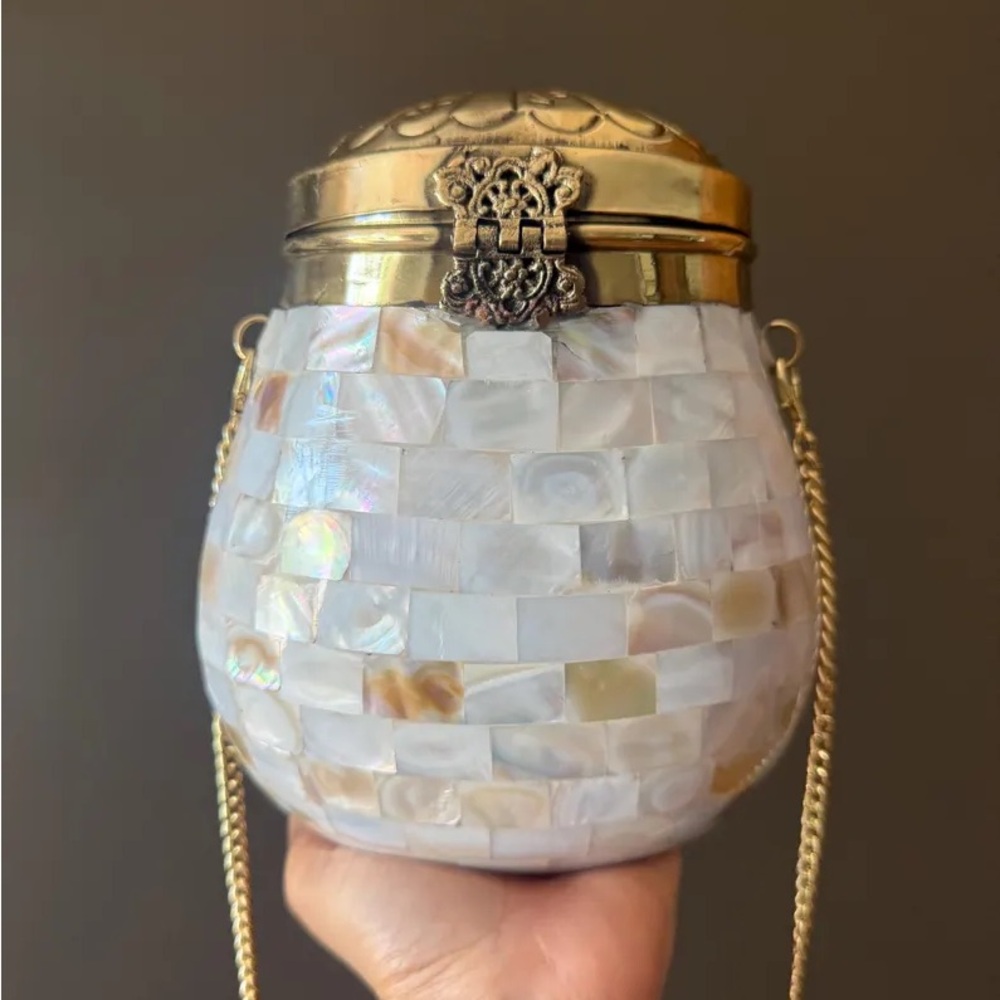 Stylish Mother of Pearl Clutch with Gold Details